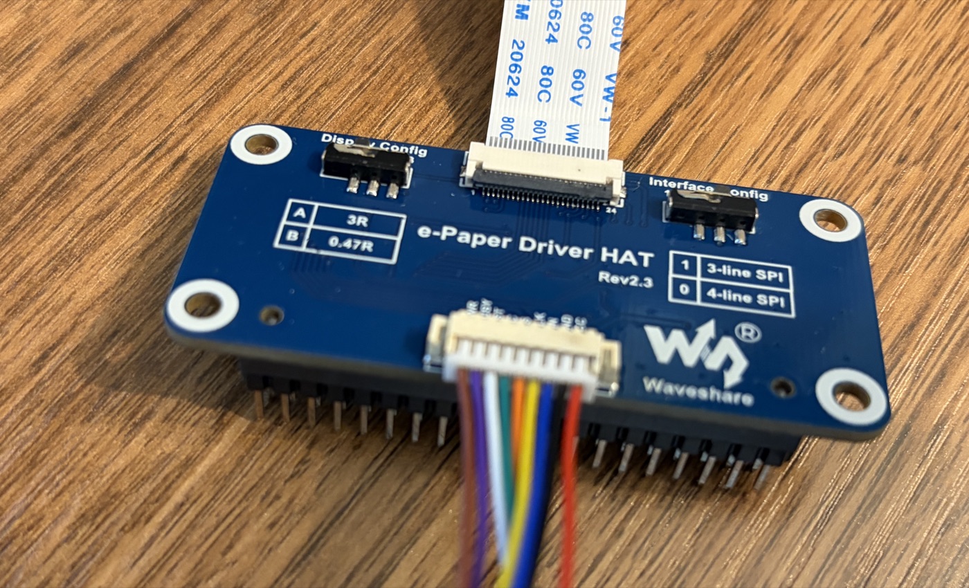e-paper driver board and ribbon on the workbench